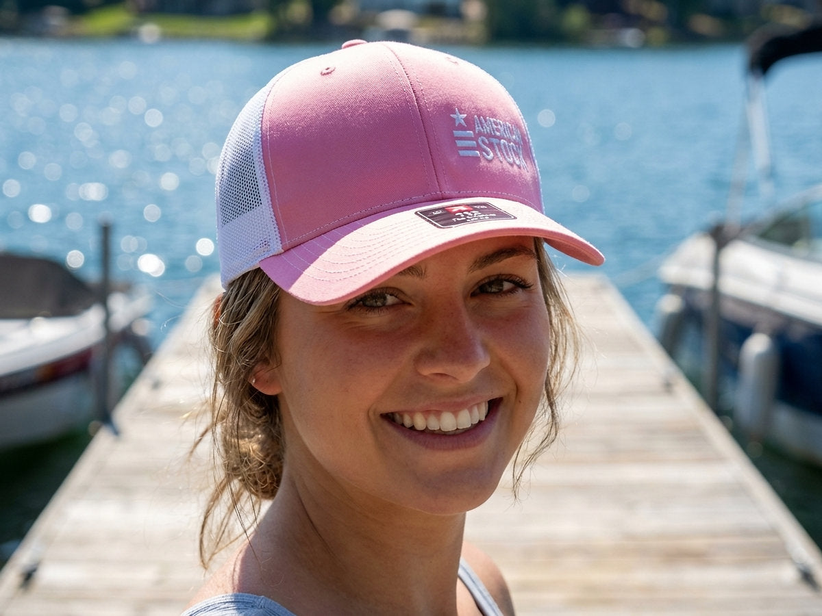 American Stock Snapback Trucker Cap worn view